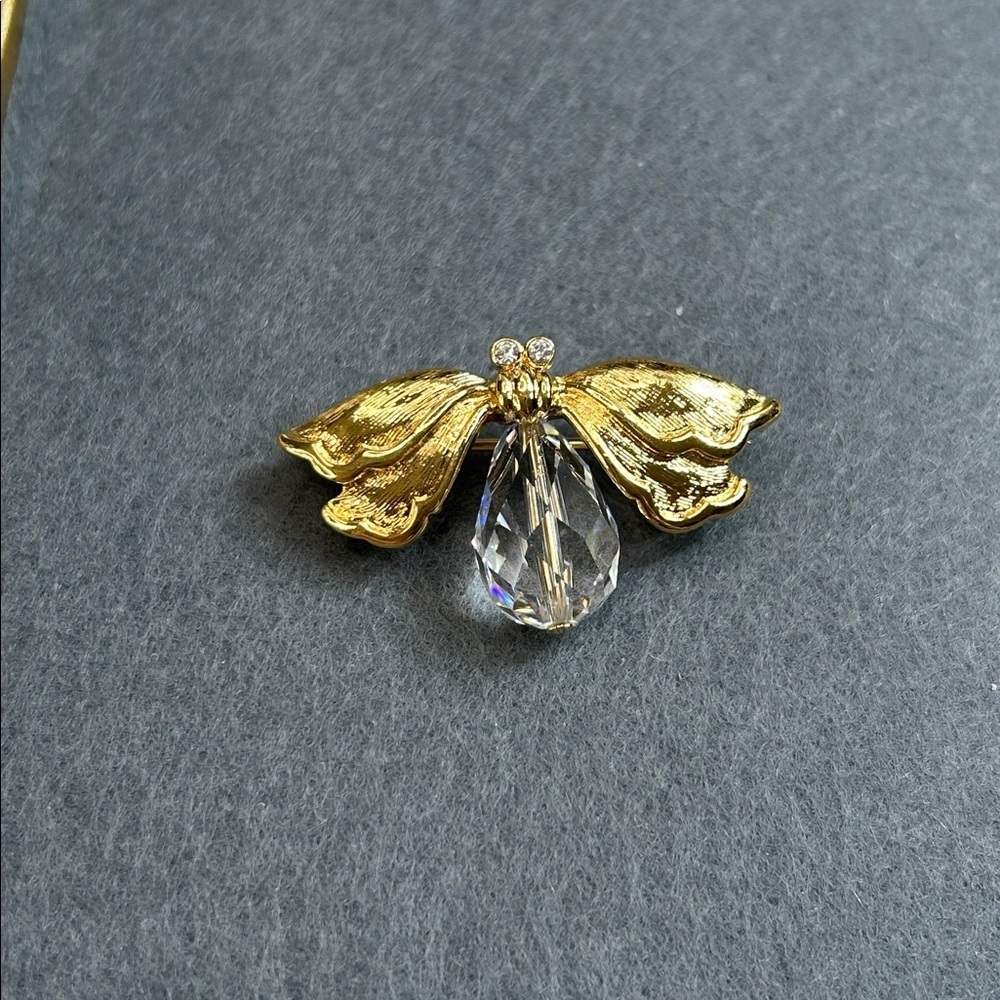 Vintage Napier 24k gold-plated firefly brooch w/ clear briolette crystal body